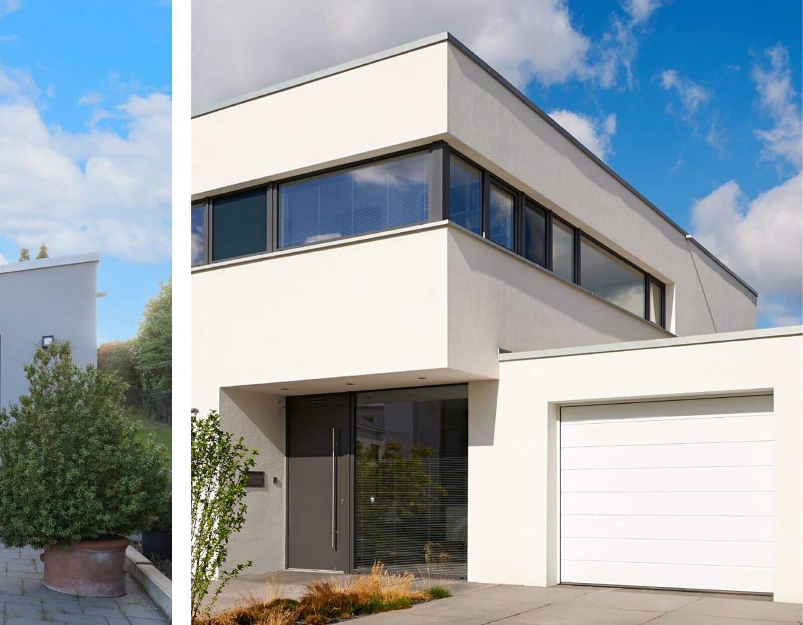 Porte de garage Hörmann Silkgrain anthracite moderne avec porte d'entrée assortie